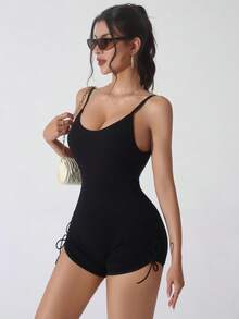 一件装女士无缝塑身连体裤，性感露背连体裤，适合收腹提臀，日常百搭连体裤，女士连体裤上衣 - 黑色 - 查看 4