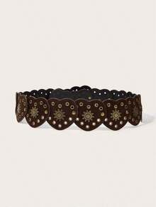 Plus Size XL/XXL Y2K Girl Waist Belt, BOHO Teenager Heart Patchwork Rivet Decor Western Style Retro Waist Belt Accessory, Brown Waist Belt, Pair With Skirts, Music Festivals, Parties, Valentine's Day - Brown - View 6