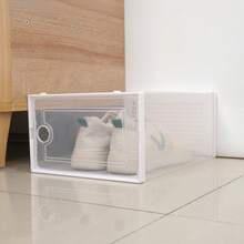 可堆叠塑料鞋盒：1/4/6/8 个装，黑色盖子，节省空间设计，适用于各种鞋码，是家居收纳的理想之选。现代耐用的塑料材质，适用于衣柜、玄关、宿舍和小空间。保持鞋子整洁防尘，易于堆叠和取用，可收纳运动鞋、平底鞋、高跟鞋、靴子和休闲鞋。 - 彩色 - 查看 10