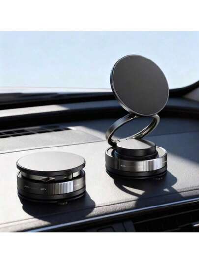 车载磁吸手机支架，带便捷折叠双环手机支架，360度旋转真空吸盘，适用于导航，包含配件（1个磁性底板，1个吸盘辅助垫，1个六角扳手）