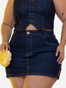 Plus Size Denim Shorts With Lycra, Short Style - R94 藍色萊卡套裝 + R98 黃色套裝 - 查看 6