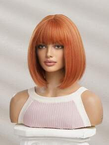 12英寸时尚橙色短款波波头假发，适合女性 - 新手友好，耐热合成纤维刘海，适合日常佩戴和角色扮演 - 臟橘色 - 查看 6