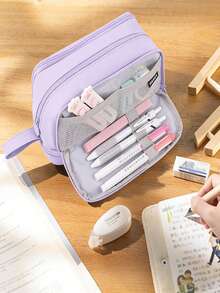 Customizable Name/Letter/Text Desktop Pencil Box - School & Office Supplies With 4-Layer Zipper Compartments, Multifunctional Pen Holder, Wholesale & Bulk Orders Welcome (Can Add Your Name/Logo) - Multicolor - View 5