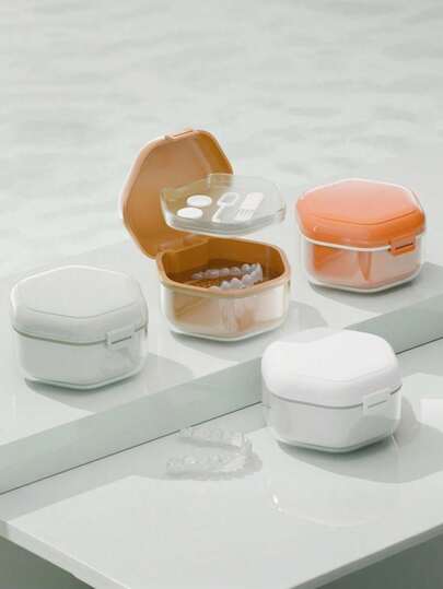 Portable Denture & Invisible Aligner Soaking Case - Plastic Material, Professional Oral Care Storage Box (Excluding Aligners, Hooks, Cleaning Brush), Retainer Cleaning & Storage Box