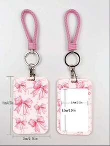 1pc ABS Iridescent Bowknot Pattern Fashion Personalized Cartoon Pull-Push Card Holder Keychain Bag Pendant, Student Wristband Card Holder, Ladies Wristband Card Holder, ID Bus Protection Case, Student Campus Card Protection Case - Rectangle - View 9