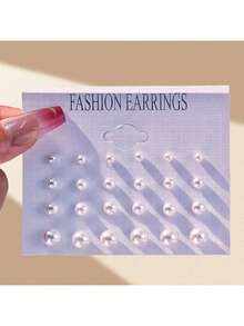 12pcs/Set Minimalist Fashion Versatile Cute Pearl Stud Earrings Combo - White - View 4