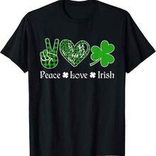 T-shirt imprimé fille anime, T-shirt irlandais Peace Love, T-shirt Peace Heart Shamrock's Day, sweat à capuche, T-shirts dérivés d'anime japonais, Saint-Valentin, T-shirts homme, Benito Bowl, T-shirt, vêtements homme, T-shirt graphique, T-shirts - Noir - Voir 1