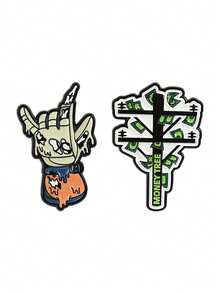 1/2pcs Punk Rock Skeleton Hand Gesture Brooch, Zinc Alloy Enamel Material, Street Graffiti Money Tree Badge, Unisex Design, Casual Street Hip-Hop Accessory Gift - Multicolor - View 12