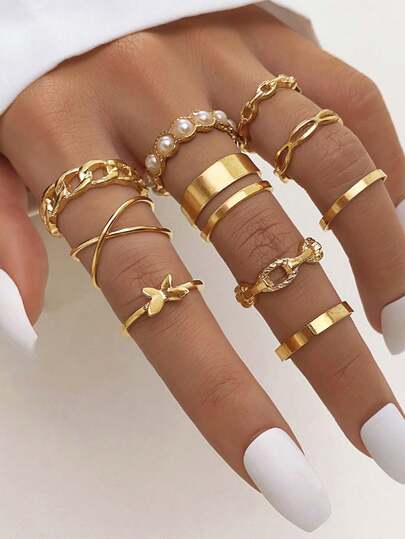 Set de 10 anillos con forma de corazón asimétrica para mujeres