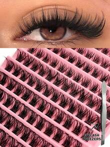 Asiteo 120pcs D Curl Cluster Faux Mink Fake Eyelashes Set With Tweezers, Individual Eyelashes Natural Look Lashes Fluffy Clusters Lashes DIY Eyelash Extension - Multicolor - View 1