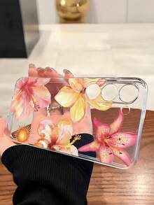 粉色花卉时尚单件装彩色花卉百合向日葵软壳手机壳，兼容华为荣耀、三星Galaxy A04e/12/A13/A14/A34/A50/A52/A53/A54/S21/S22/S23/S24/S25/S25 Ultra、6A/7A/8A、12T/13T Spring - 無色 - 查看 3