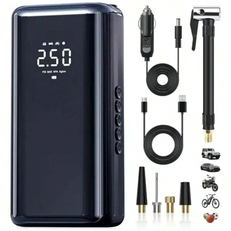 Compresor Inflador Portátil RexQualis 150 PSI 5400mAh Recargable Mini Compresor de ire Portatil Auto para Carro Motocicleta - azul real - Ver 1