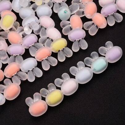 10颗亚克力彩色哑光透明糖果兔头造型珠子，可爱双层动物珠子，适用于制作手链、项链、耳环等DIY手工饰品，如手机链等工艺品配件
