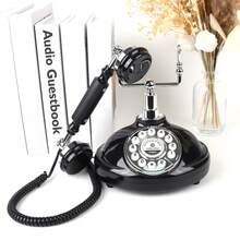 Teléfono de estilo vintage con cable, , nuevo diseño de teléfono fijo de estilo retro, recoger bendiciones teléfono antiguo decoración de boda, libro de mensajes vintage de alta calidad, buzón de voz, adecuado para bodas, cumpleaños, graduaciones, ceremonias de mayoría de edad, fiestas de jubilación y talla grande - Negro - Ver 6