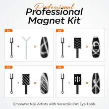 Modelones Cat Eye Magnetic For Nails,15PCS Cateye Rose Gel Nail Polish Magnet Tools Powerful Set Wand Magnet Valentine's Heart Nail Polish Square Round Magnet Stick Diverse Glassy Cateye Effect - Black - View 6