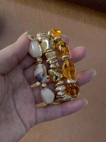 Bộ 3 vòng tay hạt acrylic nhiều lớp dày dặn phong cách Boho cổ điển, vòng tay mặt dây chuyền vàng dành cho nữ và các cặp đôi, sang trọng cao cấp cho tiệc tùng và đeo hàng ngày. - Nhiều màu V - Xem 5