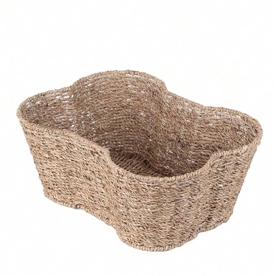 Dog Toy Basket, Bone Shaped Dog Toy Bin, Handmade Pet Organizer And Storage, Toy Box For Cats, (17x13 Seagrass) - 中號(17x13吋) - 查看 1