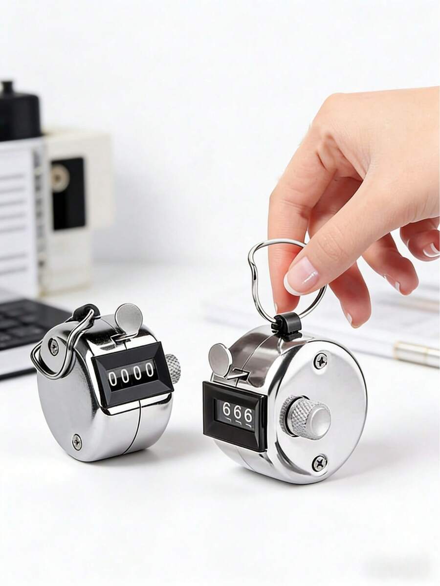 Metal Handheld Counter, 4-Digit Pure Mechanical Counter (0-9999), Battery Free, One Key Counter, Digital Counting, Portable Dynamic Clicker/Timer, Diamond Threaded Metal Knob, Suitable For Golf Training, Sports Training Activity Management, Inventory Management, Outdoor Toys