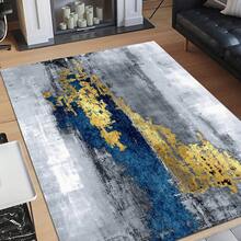 1pc 850g/㎡ Crystal Velvet Area Rug, Modern Dual-Tone Blue And Gold Abstract Design, High-End Artistic Printed Carpet - Premium - View 4