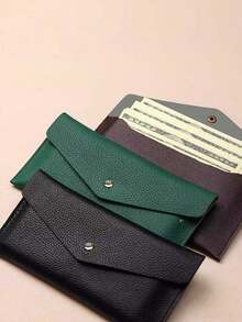 1pc Reusable Coin Envelope Wallet, Minimalist Solid Color Long Wallet, Fashion Casual Wallet, Multi-Function Card Holder, Envelope Card Holder, Suitable For Men And Women (Button Color Random) - Multicolor - View 11