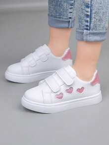 1双2026新款爱心魔术贴女童休闲运动鞋，时尚百搭校园跑步鞋 - 白色 - 查看 4