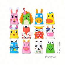 12件套DIY纸杯贴纸手工套装，一次性彩色纸杯创意益智DIY纸娃娃，Stici，儿童手工工艺品，儿童艺术与手工 - 彩色 - 查看 8