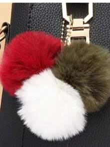 3-Color Furry Pom Pom Charm Decor For Tote Bags - Red and White - View 5