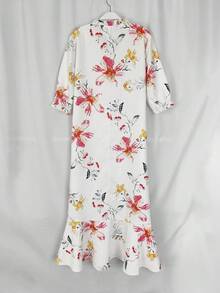 Robe d'été élégante blanche imprimée, style décontracté de vacances pour femmes - Blanc - Voir 3