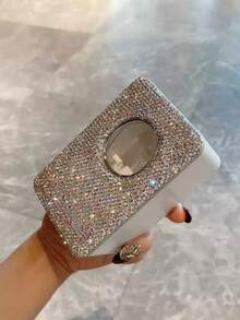 1pc Luxury Sparkling Rhinestone Bathroom Toothpaste Dispenser, Wall Mounted Toothpaste & Toothbrush Holder, Creative Gift, Cosmetic Brush Storage Box - Silver - View 7