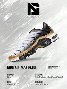 Nike Air Max Plus Premium Footlocker 50th Anniversary– Men's Lifestyle Sneakers – Shoes For Man-Vintage-Spring & Summer-Inspired Running Shoes, Shock-Absorbing Comfort, Gym To Streetwear Casual Wear-Mother's Day Gifts-Father's Day Gift–HM0352 100 - White/Metallic Gold/Black - 查看 6