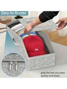 1pc Multi-Functional Baseball Cap Storage Box, Large Capacity Stackable Baseball Cap Container, Multi-Purpose Dust-Proof Storage Box For Wardrobe, Foldable Zipper Dust Cover Storage Box For Hats, Clothes, Dolls, Suitable For All Seasons - Multicolor - View 5