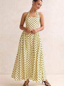 Women's Bohemian Style Halter Neck Backless Long Dress, With A Flowing A-Line Design, Perfect For Casual Summer Vacations, Parties, And Elegant Occasions. - 黃色 - 查看 1