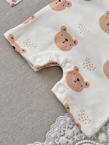 2pcs/Set Newborn Baby Boys Girls Casual Cute Bear Print Romper And T-Shirt Set, Spring/Summer - White - View 11
