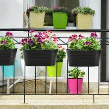 ID IDAODAN 6 Pack Hanging Flower Pots, Metal Iron Hanging Planter Plant Pot Holders For Railing Fence Balcony, Black Hanging Bucket Pots Outdoor Porch Decors With Detachable Hooks And Drain Holes - A - 查看 5