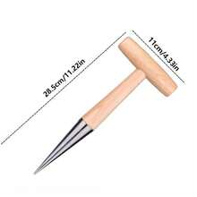 1pc Single-Hand Seeder | Wooden Handle, For Sowing, Seedling, Transplanting Plants, Digging, Gardening, Landscaping Hole Punching Tool. - Pointed-tip Hole-drilling Planter - View 5