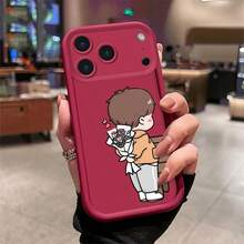 rose bouquet  For  16 16E 15 14 13 12 11 Pro Max 16 15 14 Plus 13 12 MINI   Thickened Shockproof, Premium Silicone, Trendy Creative Soft Shell - Ramo de rosas - Borgoña LUQHEY - Ver 2