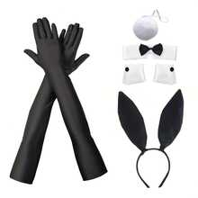 5-Piece Women's Bunny Set, Bunny Girl Outfit Combination, Including Collar, Cuffs, Tie, Bunny Ear Headband, Bunny Tail, And Fishing Net Gloves, Perfect For Role-Playing Parties, Birthday Parties, And Holiday Parties. - Multicolor - View 4