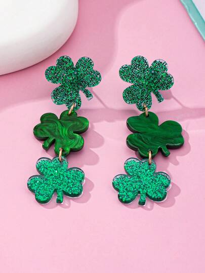 1对时尚亚克力四叶草耳环，日常佩戴吊坠耳环