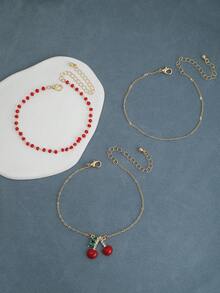 1pc Cute Sweet Summer Versatile Fruit & Cherry Layered Minimalist Anklet - Multicolor - View 3