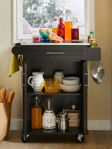 SoBuy Serving Trolley With Door And Drawer Metal Wood Black - Black - View 2