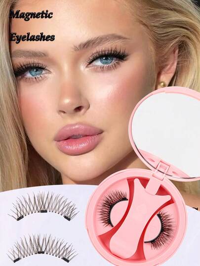1 par de pestañas magnéticas reutilizables de color marrón natural con aplicador, sin necesidad de pegamento, crea un aspecto natural, fácil de usar y quitar
