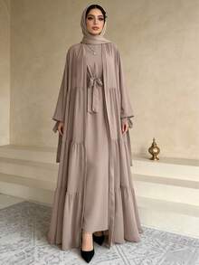 2 件套：褶皱吊带上衣和外套连衣裙、端庄长袍 - 乾枯玫瑰色 - 查看 1