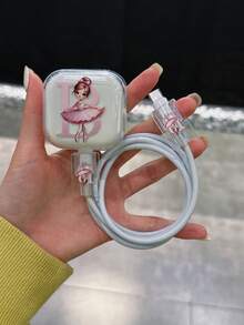 Pink Ballet Girl Pattern 3pcs Charging Cable Protector Set, UV Painted 26 Letter & Girl Pattern, Suitable For 20W Apple Fast Charger, UK 20W Charger, Charging Cable Protector Women Gift Birthday - Multicolor - View 5