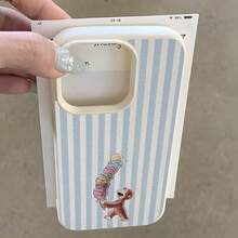 1 pieza Funda de teléfono suave con diseño divertido de mono a rayas y patrón de lichis compatible con iPhone 17 16 15 14 13 12 11 Pro Max MINI AIR 14 15 16 Plus XS XR X 8 7 SE 2020 - blanco antiguo - Ver 1