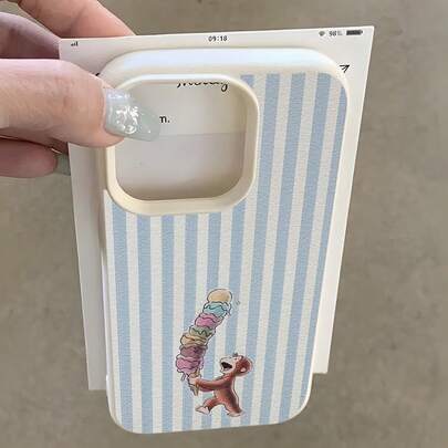 1 pieza Funda de teléfono suave con diseño divertido de mono a rayas y patrón de lichis compatible con iPhone 17 16 15 14 13 12 11 Pro Max MINI AIR 14 15 16 Plus XS XR X 8 7 SE 2020
