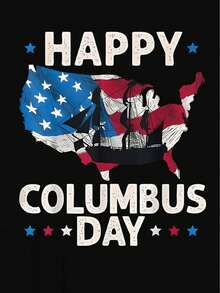 Women'S Columbus Day Celebration T-Shirt with Patriotic Flag and Letter Print, Casual Crew Neck Short Sleeve Tee, Polyester and Spandex Knit Fabric - Medium Stretch, Comfortable Fit for all Seasons - Noir - Voir 2