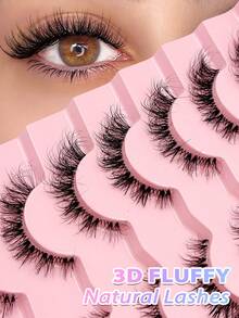 Asiteo 7对装 透明带假睫毛 仿貂毛猫眼假睫毛 自然蓬松卷翘 浓密假睫毛 旅行必备化妆工具 - 濃密款 - 查看 4