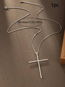 1件装奢华女士大十字架吊坠项链，不锈钢材质，适合日常佩戴和休闲聚会 - 銀色 - 查看 9