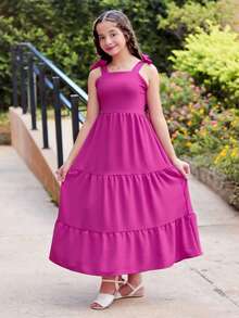 TRES MARIAS LONG STRAP DRESS FOR CHILDREN/ YOUTHS/ GIRLS - Hot Pink - View 2