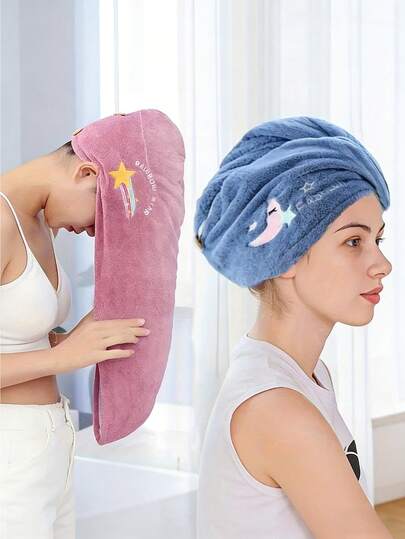 قبعة منشفة سريعة الجفاف للنساء، تصميم مطرز كرتوني، منشفة لف الرأس، قبعة تجفيف الشعر، قبعة استحمام سريعة الامتصاص، اكسسوارات الحمام